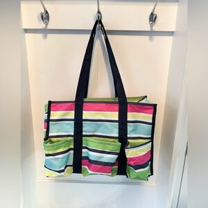 Thirty-One Colorful Striped Organizing Zipper Top Tote Bag